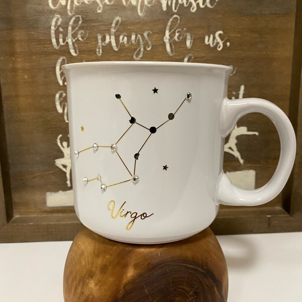 Coffee Mug Virgo Constellation Large White Mug with Rhinestones